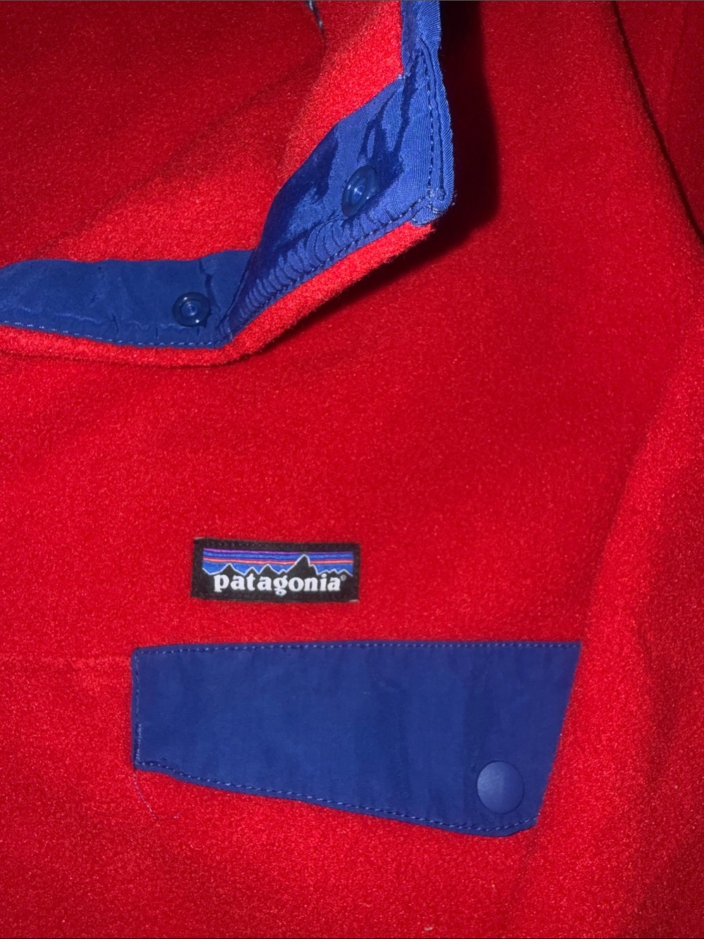 Patagonia Men’s Red Fleece Pullover with Navy Trim - Picture 3 of 4